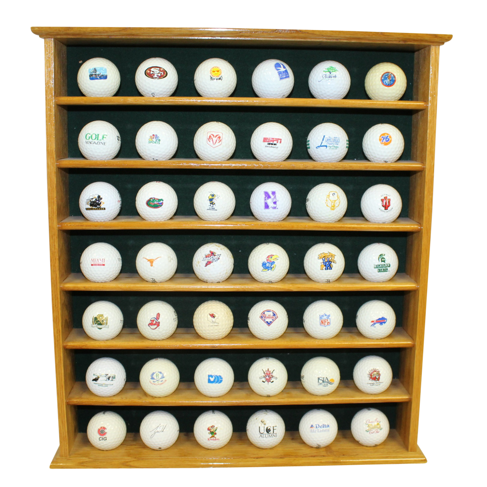 Lot Detail Wooden Golf Ball Display Rack with 42 Logo Golf Balls