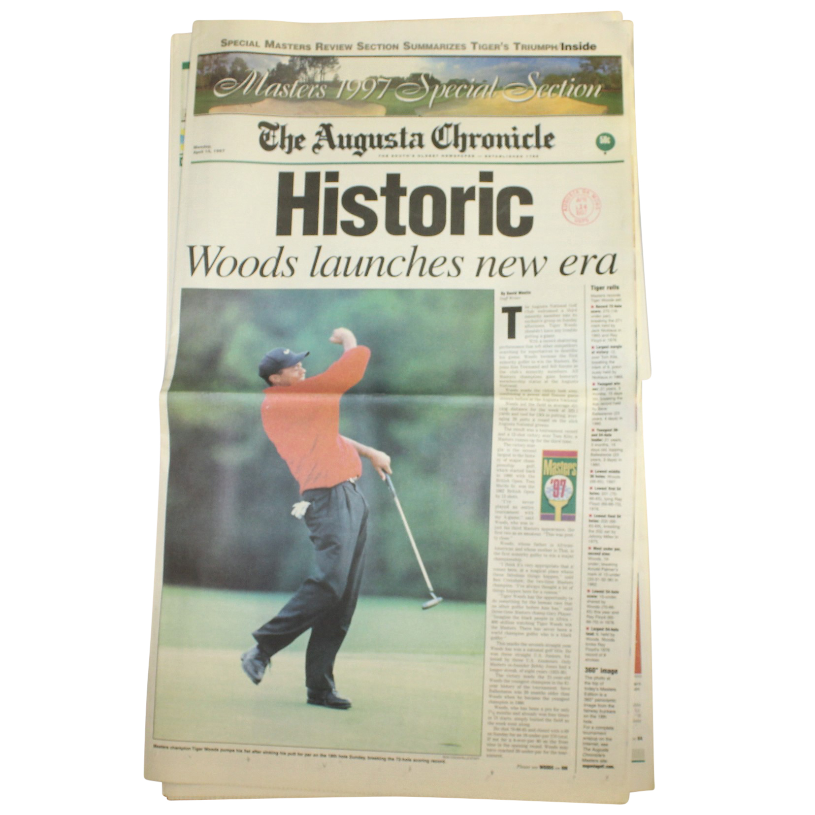 Lot Detail April 14, 1997 Augusta Chronicle Full Newspaper "Woods