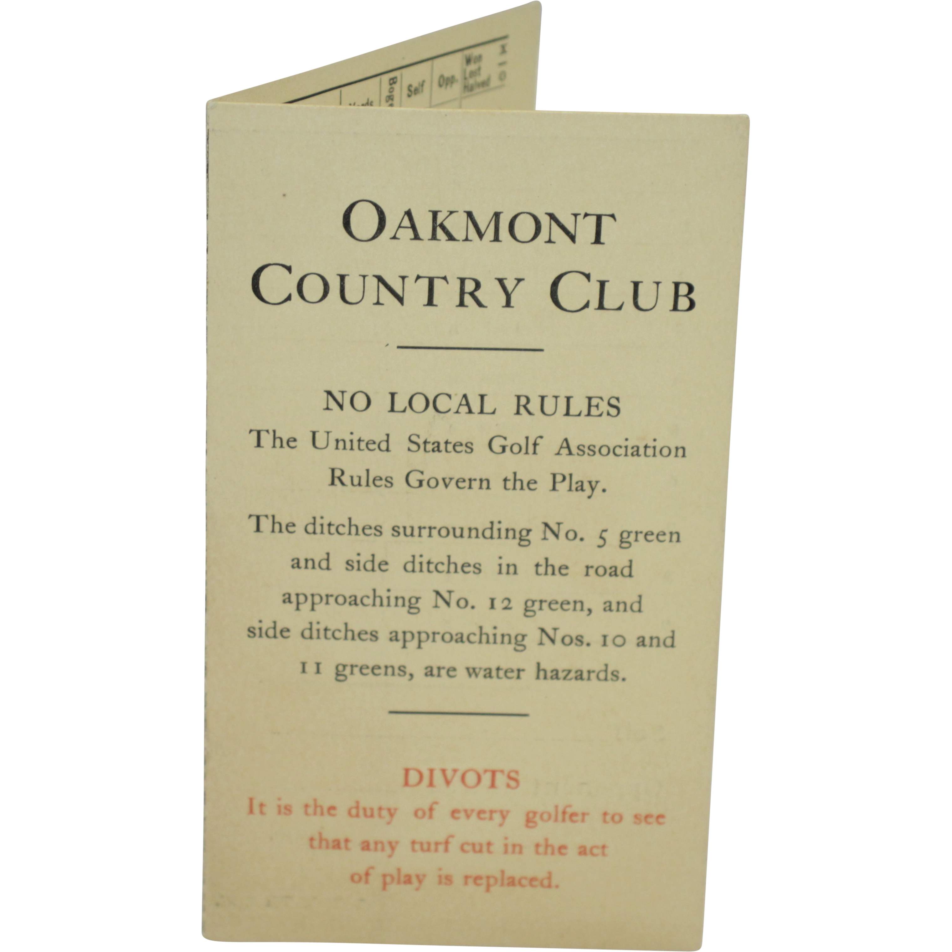 Lot Detail 1908 Oakmont Country Club Official Scorecard with Stymie Gauge