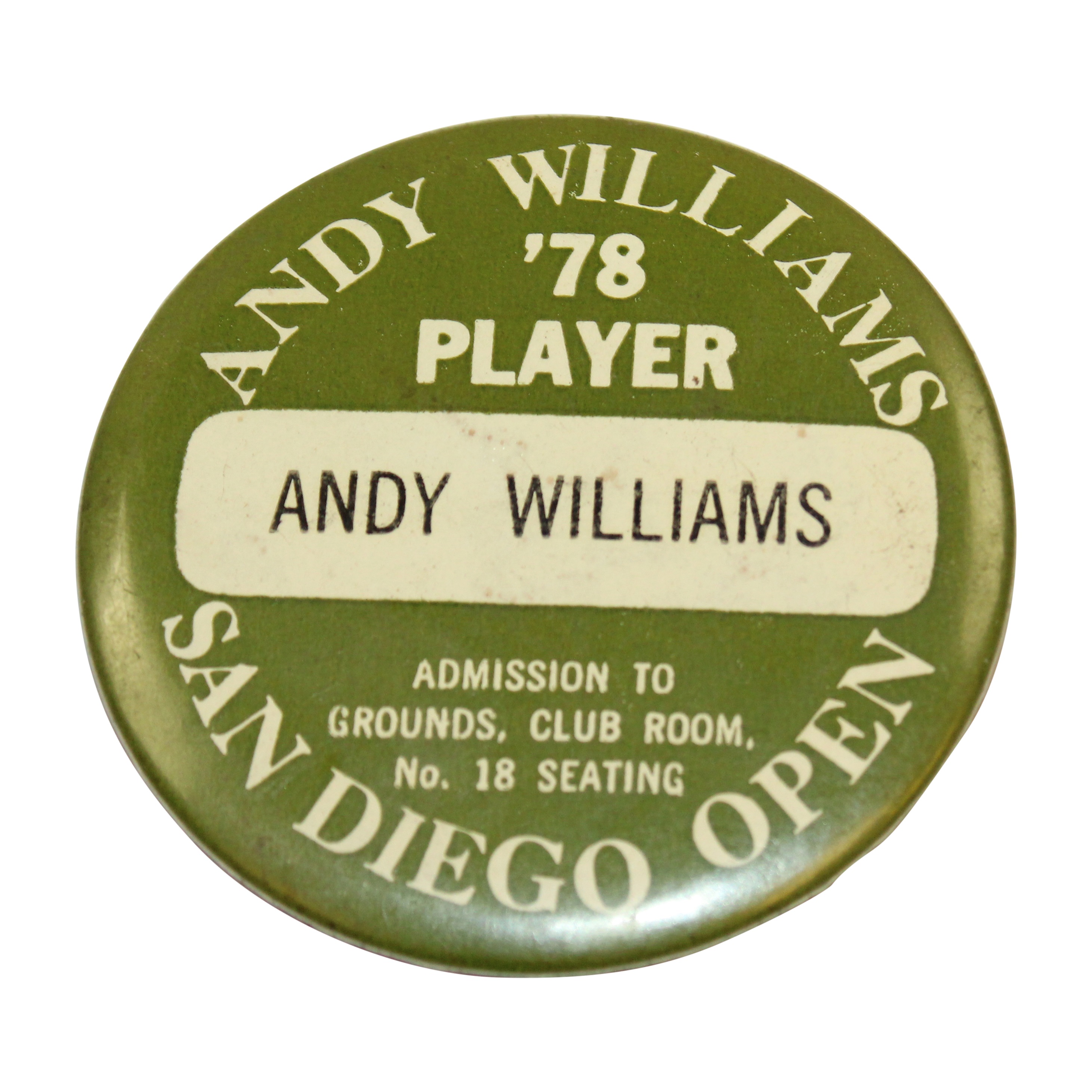 Lot Detail Andy Williams' 1978 Player Badge to Andy Williams San