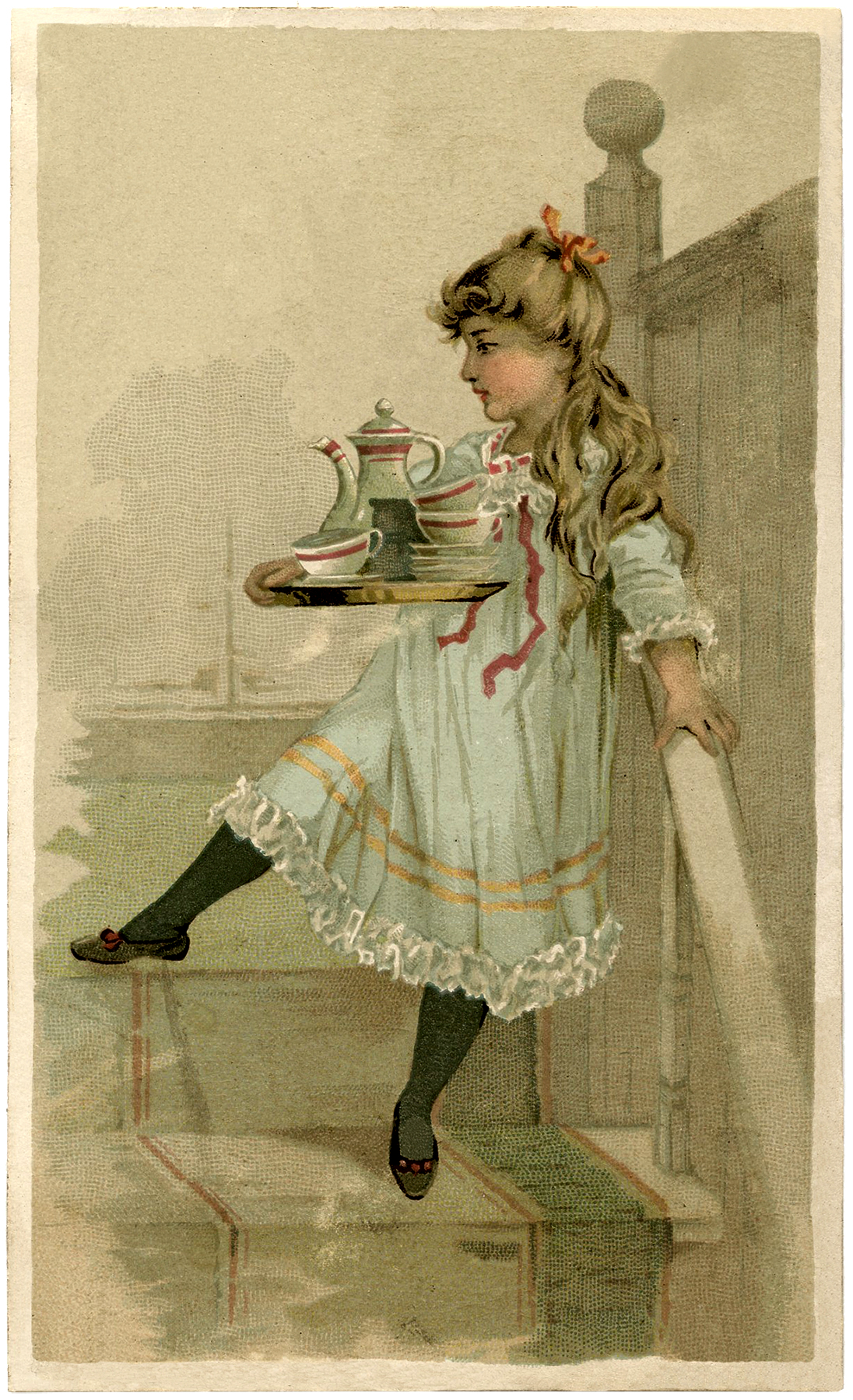 Lovely Vintage Tea Set Girl Image! The Graphics Fairy
