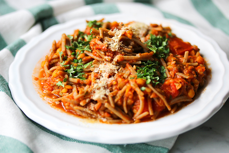 Soba noedels tomaten spaghetti met linzen The Green Creator