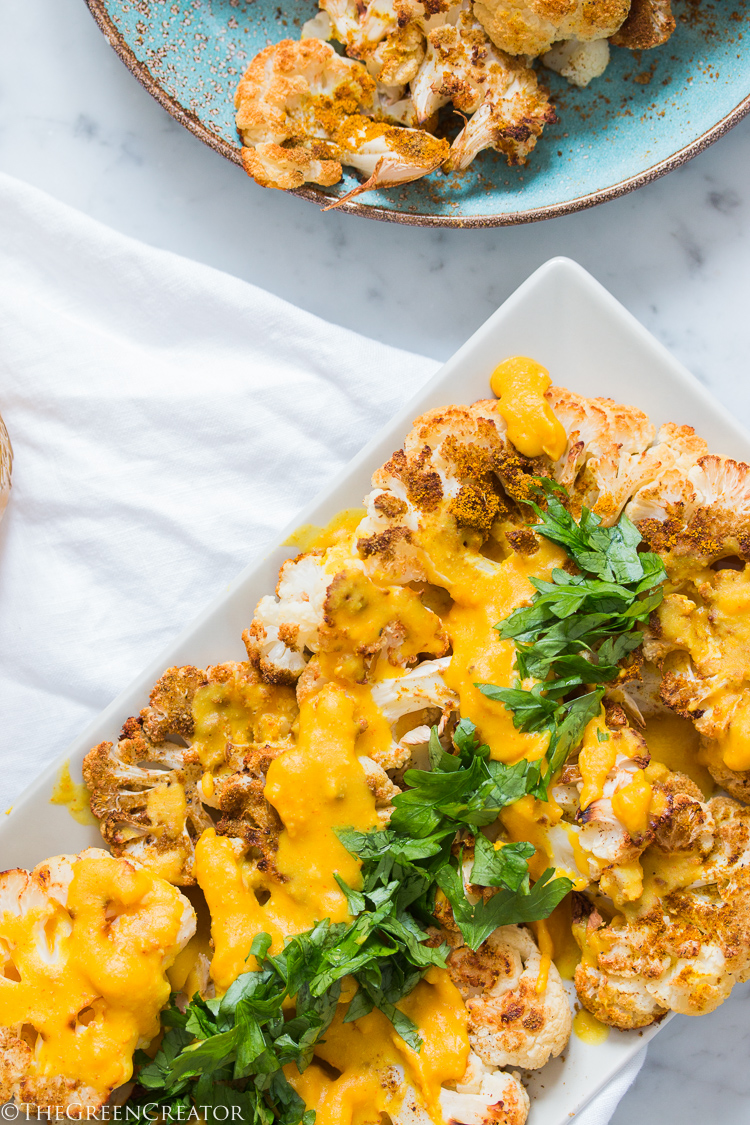 Roasted Cauliflower Steak with Turmeric Bean Dressing