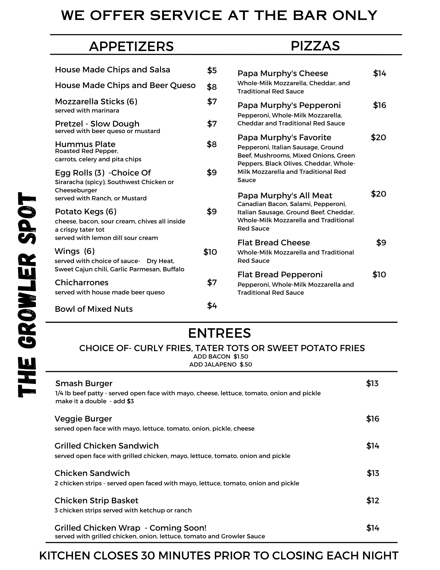 MENU The Growler Spot Craft Beer Bar