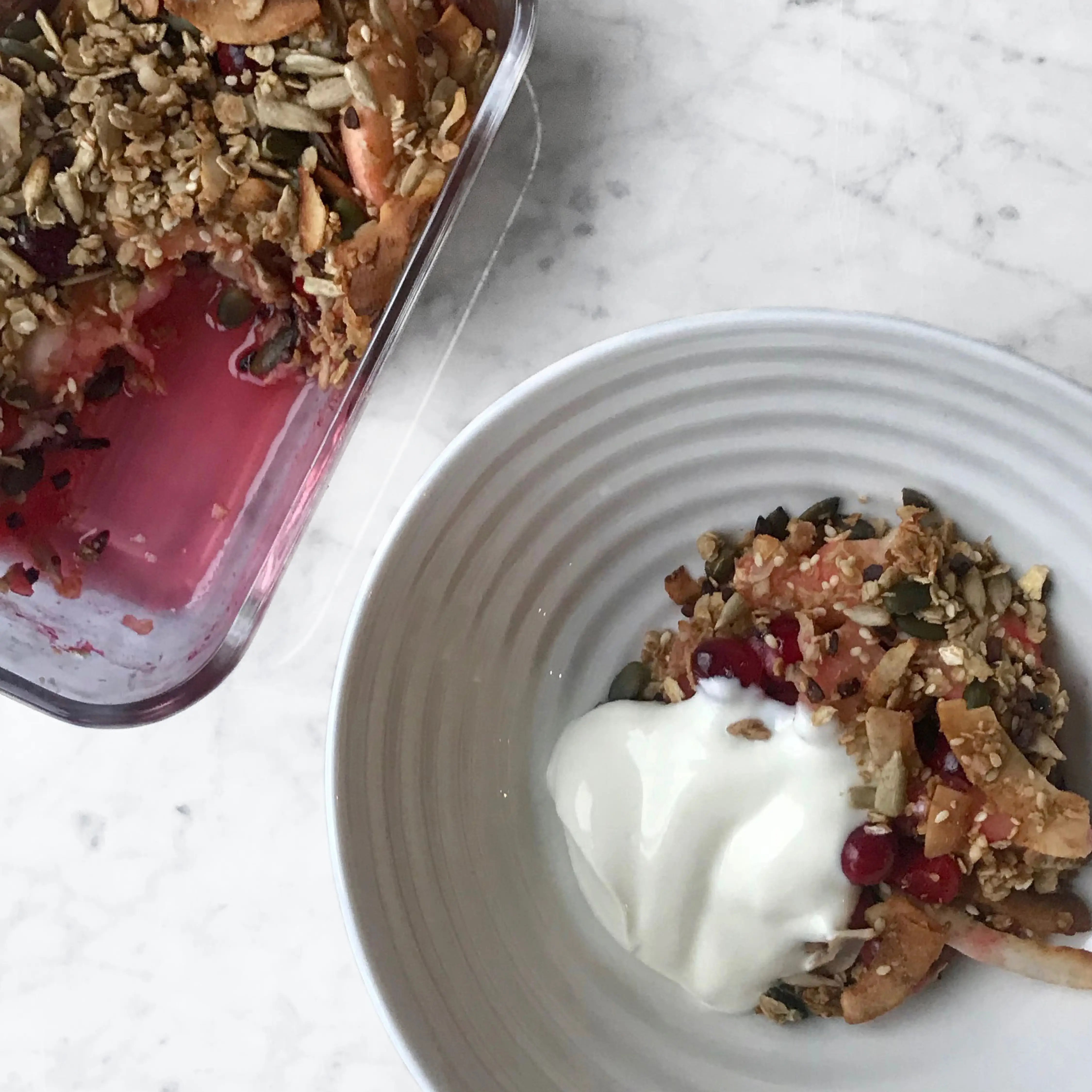 granola topped apple and cranberry crumble The Gut Stuff