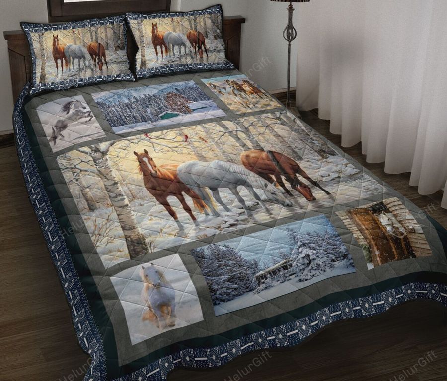 Horse Blue Winter Bed Quilt Set The Happy Wood