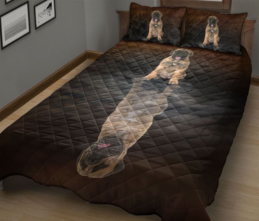 Cute Bullmastiff Reflection Dog Quilt Bed Set And Pillow Covers The