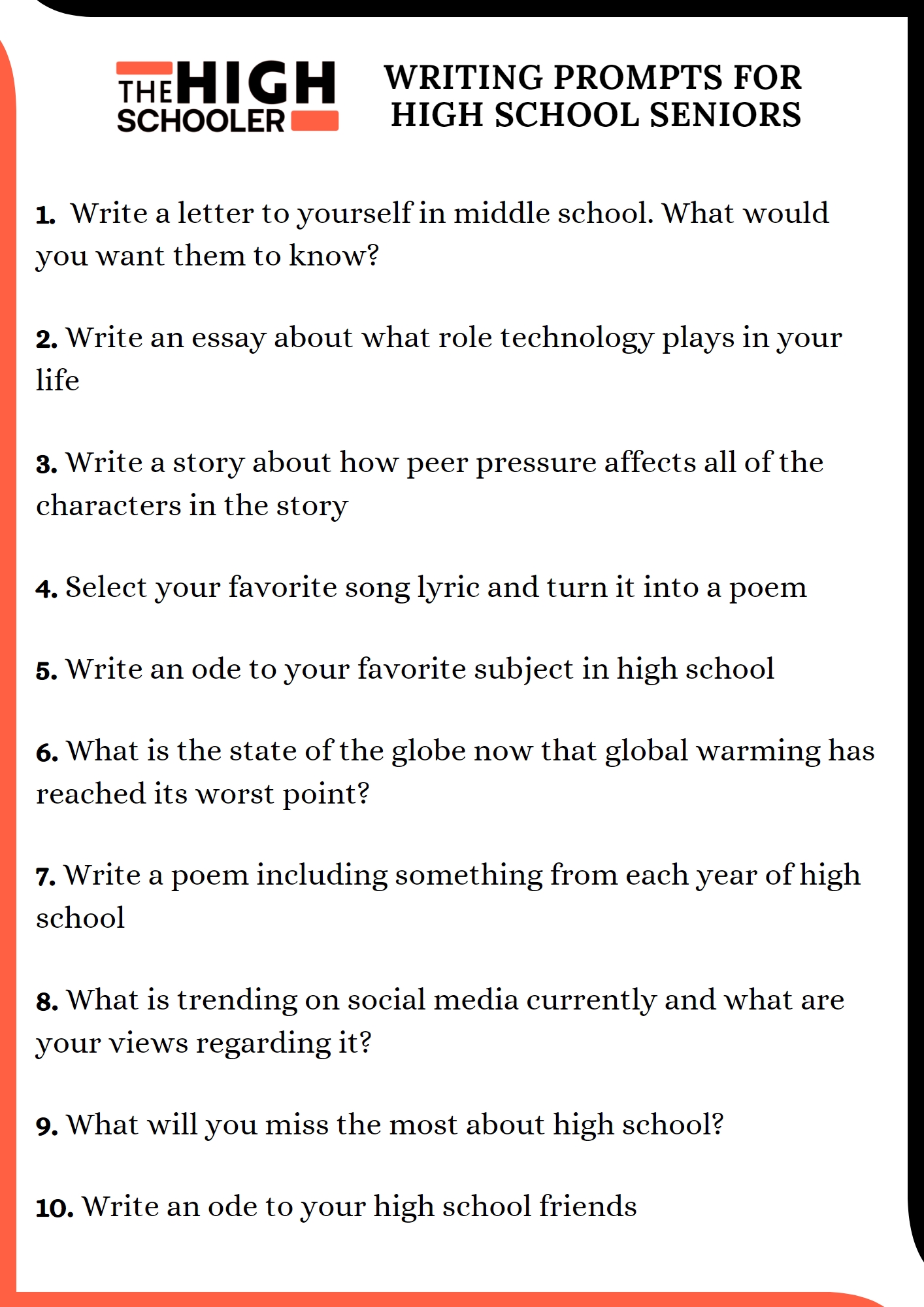 20 Writing Prompts For High School Seniors [PDF Included] TheHighSchooler