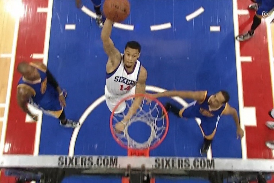 Watch K.J. McDaniels throws it off the backboard to himself for the dunk
