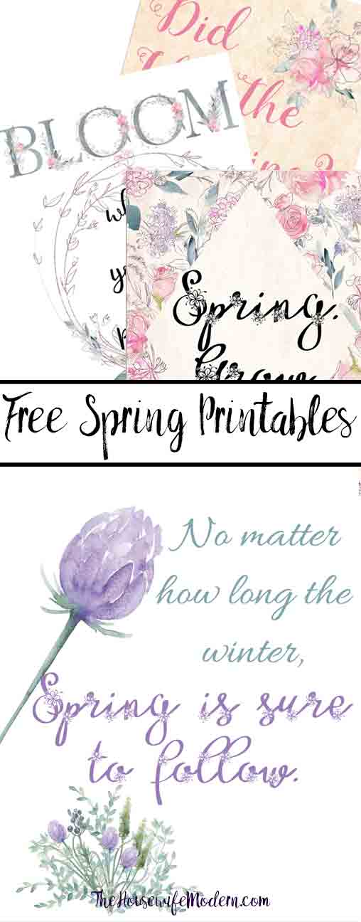 Spring Printables_pin Free Spring Printables. 4 charming designs to brighten the home, motivate you, and help celebrate spring. Free printable spring wall art, spring decorations.