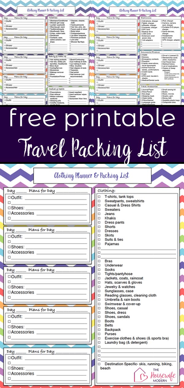 Free Printable Master Vacation Packing List &amp; Clothing Planner