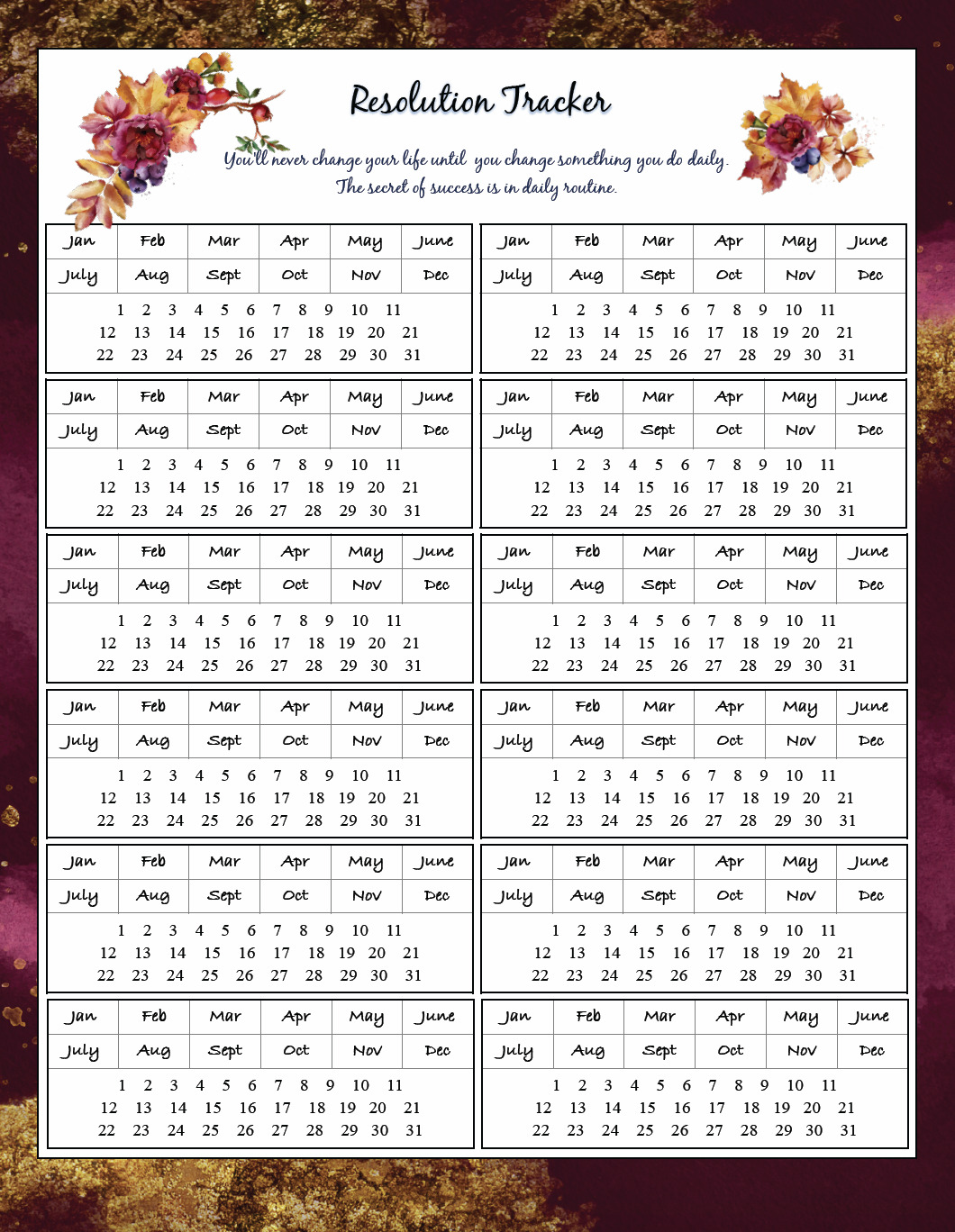 Free Printable Resolution Trackers & How to Start the New Year Off Right