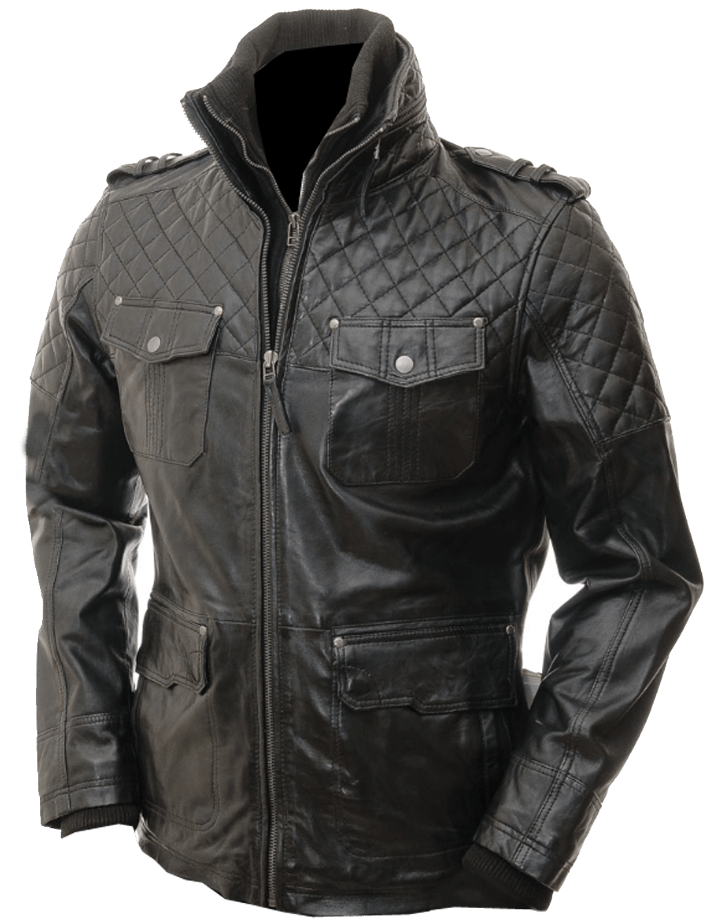 THE HUB LEATHER Winty Genuine Leather Jacket Quilted Design Flap