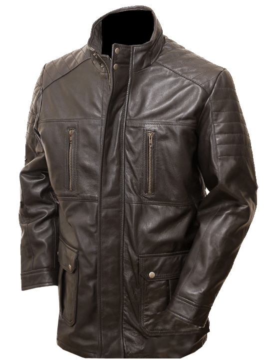 THE HUB LEATHER Safari Genuine Leather Jacket Hunter Design Black Brown