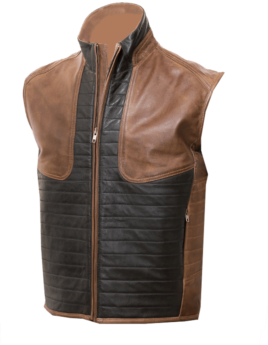 THE HUB LEATHER Contrast Brown Tan Vest Coat Genuine Leather for Men