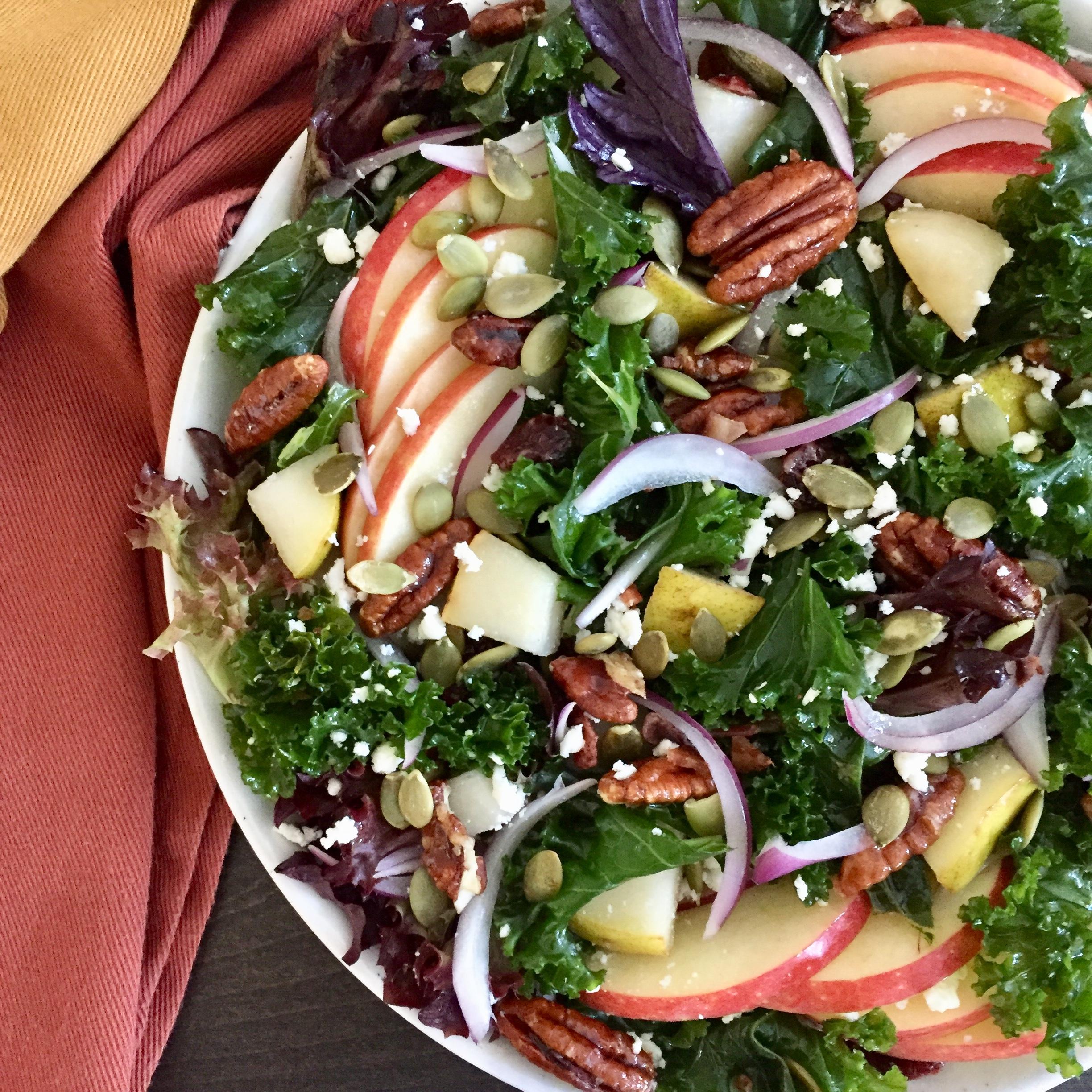 Kale Salad with Apple, Feta and Roasted Pecans The Hungary Soul