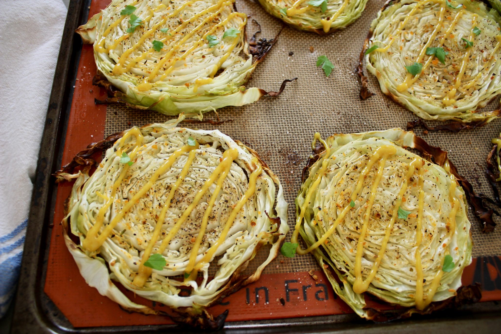 Roasted Cabbage Steaks With Honey Dijon Mustard Drizzle