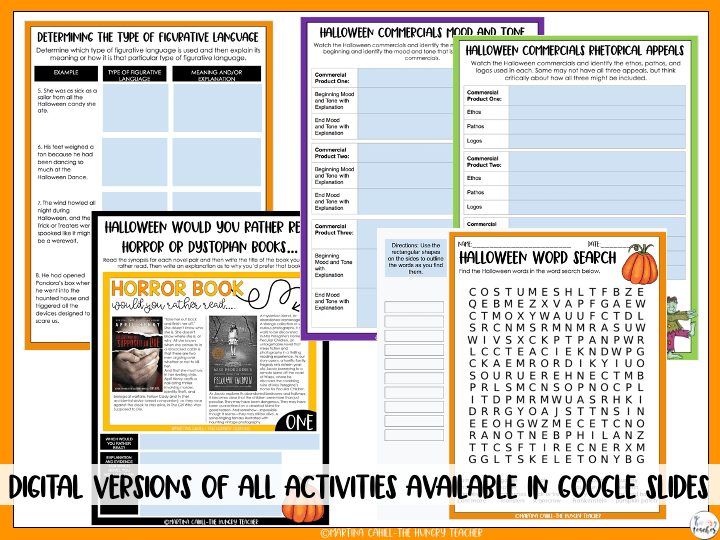Middle School ELA Halloween Activities The Hungry Teacher