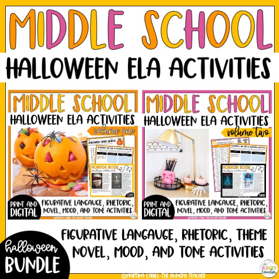 Halloween Middle School ELA Activities Bundle Figurative Langauge