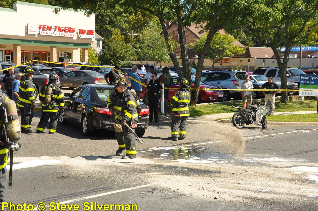 Motorcycle Crash and Fire on Jericho Turnpike in Huntington Station