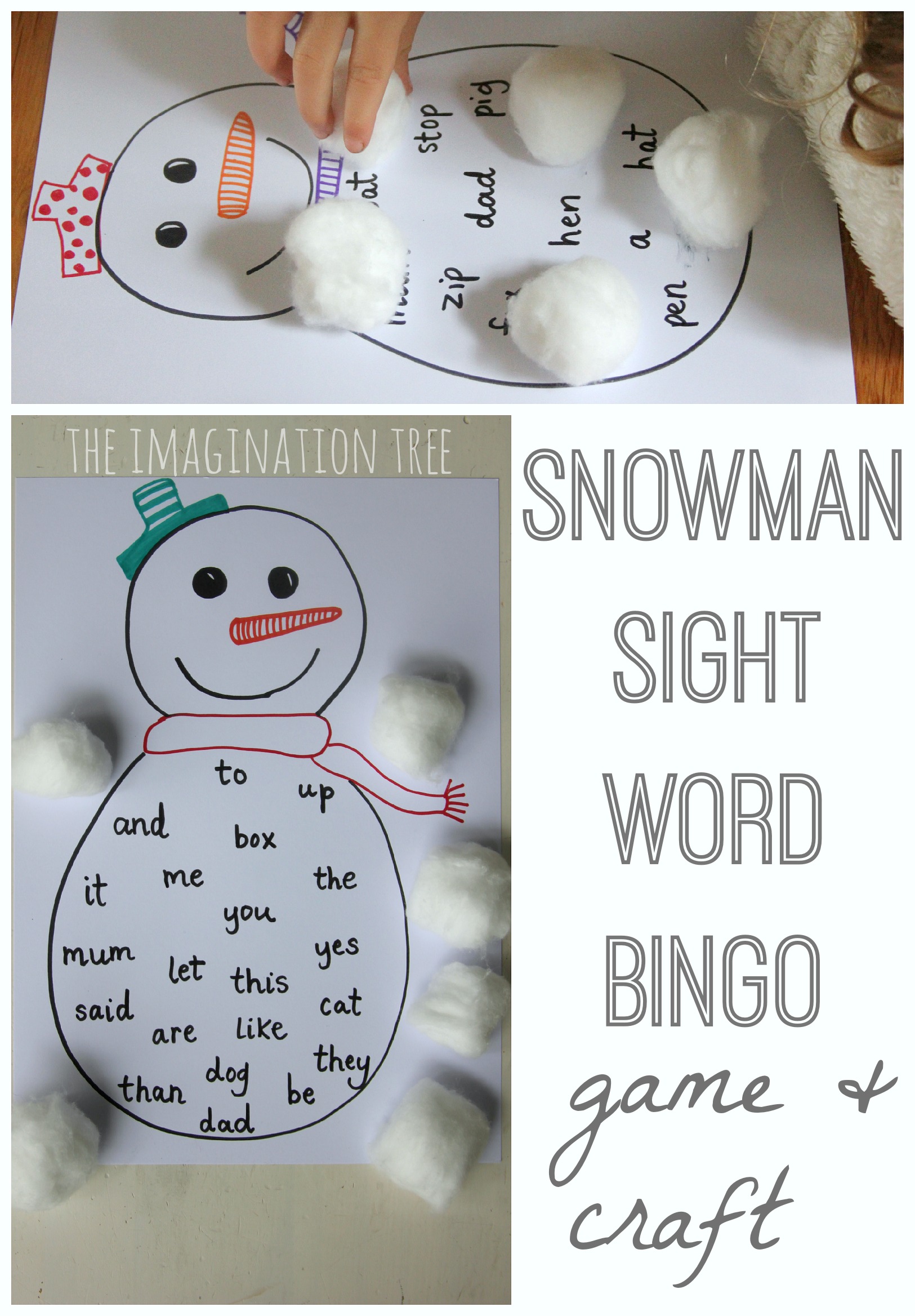 Snowman Sight Word Bingo Craft - The Imagination Tree