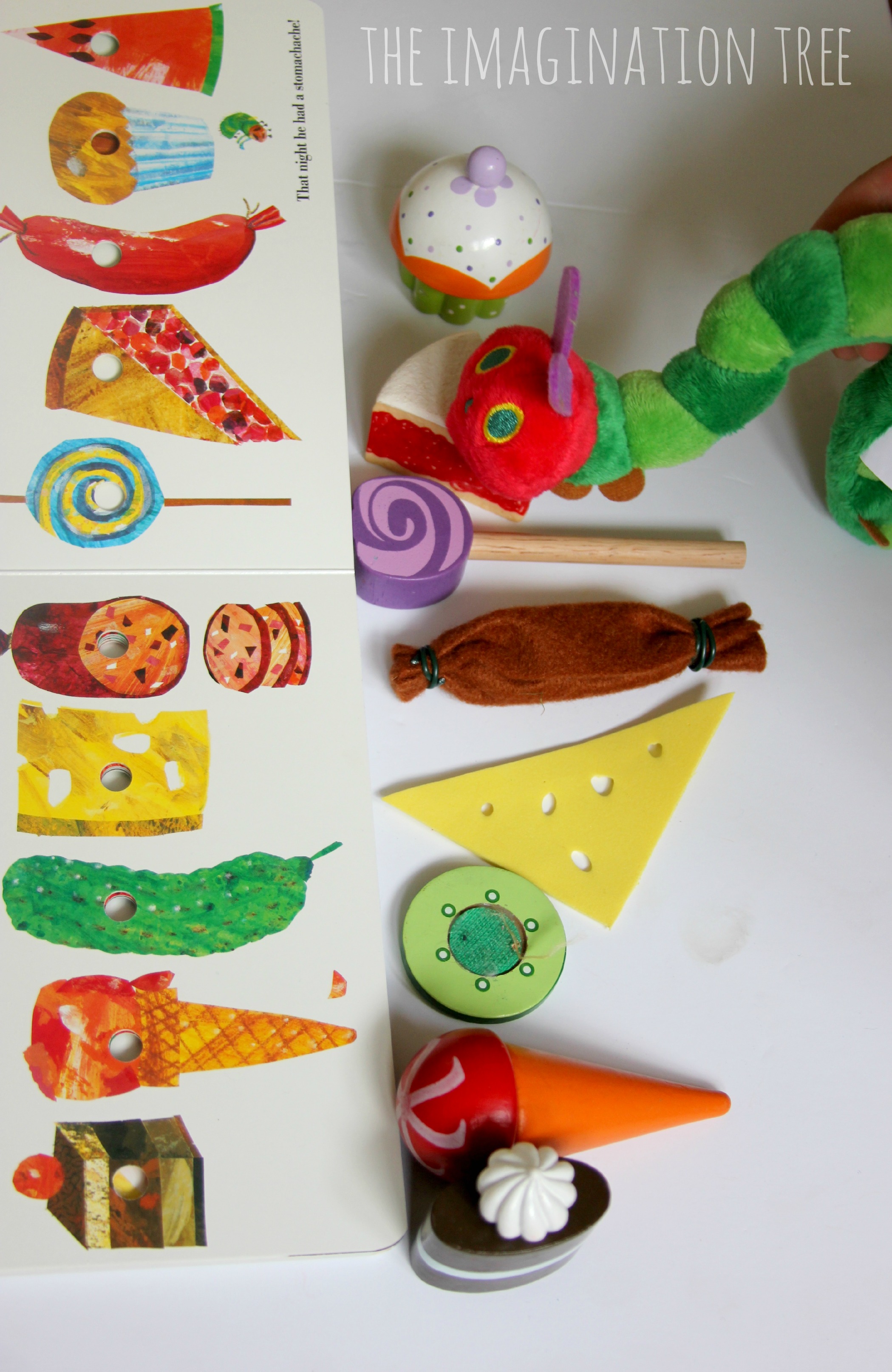 The caterpillar ate through one nice green leaf and after that he felt much better. The Very Hungry Caterpillar Storytelling Basket The Imagination Tree
