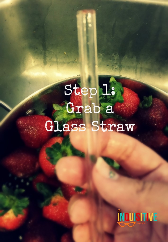 Step 1 to Removing a Strawberry Stem the Eco-Friendly Way.