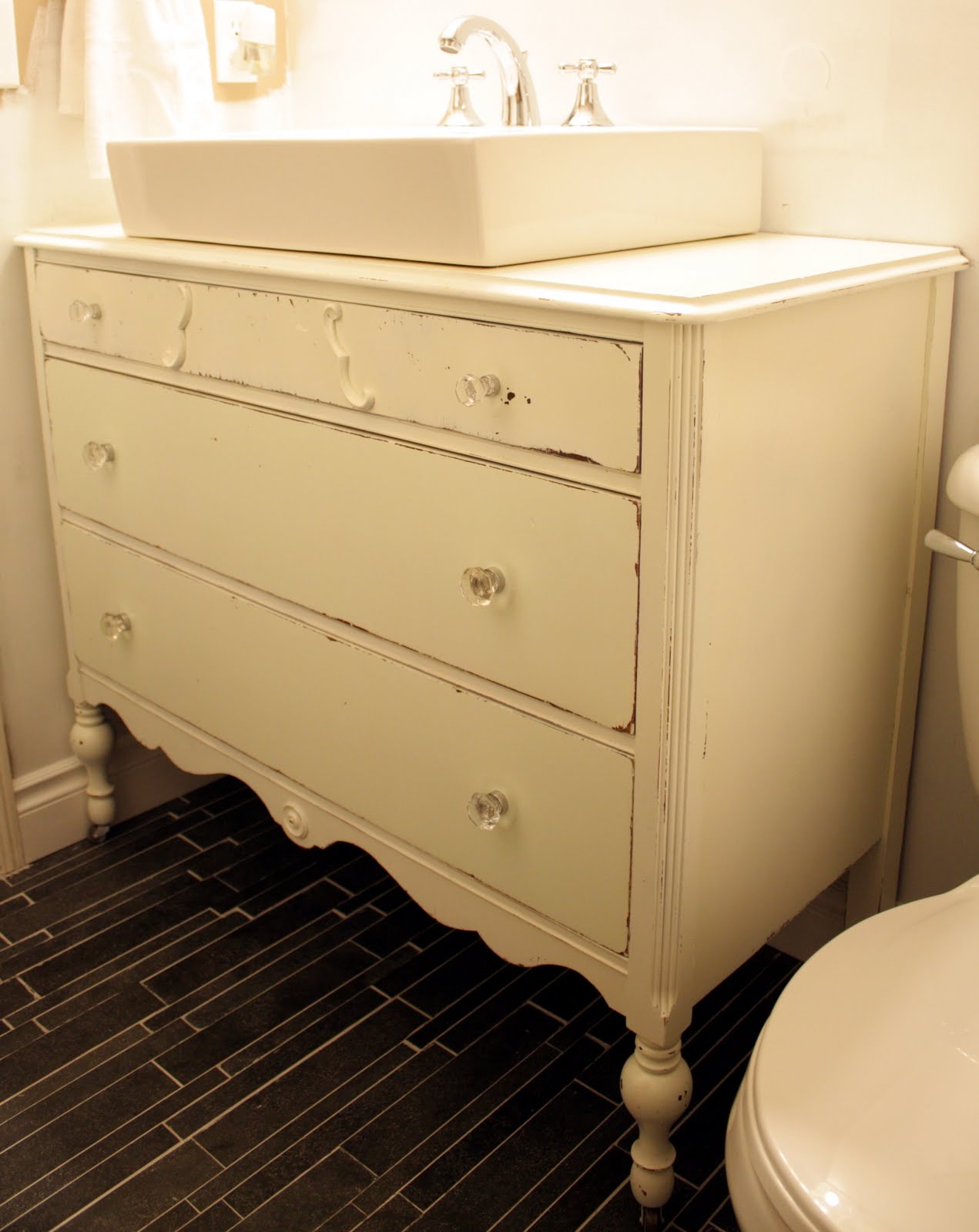 Antique Dresser Turned Vanity {Painting the Roses White} The Inspired