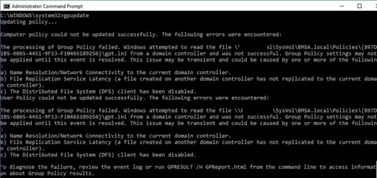 The processing of Group Policy failed