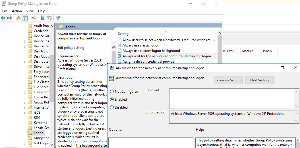 The processing of Group Policy failed
