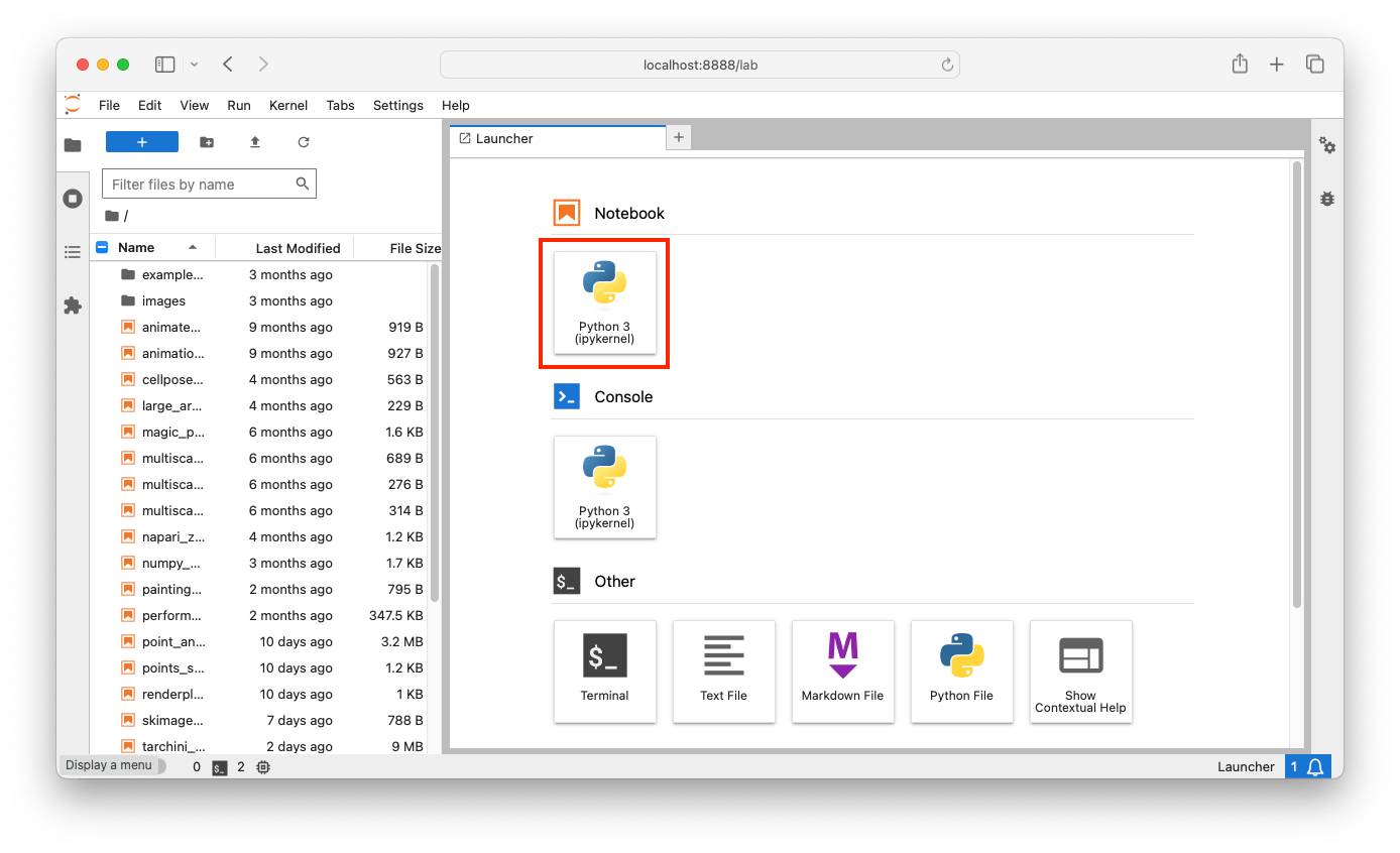 Using Jupyter lab notebooks — intro to napari