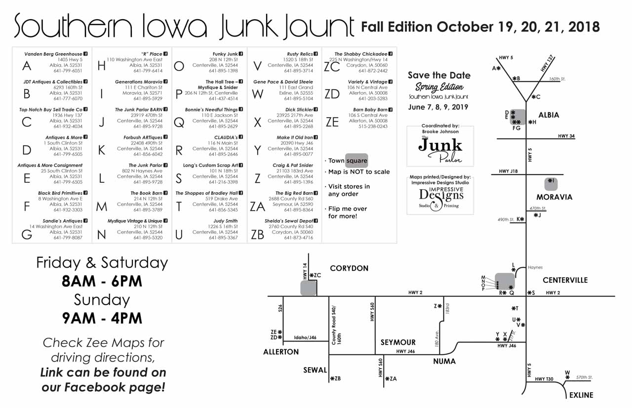 Southern Iowa Junk Jaunt Fall Edition October 19, 20, 21, 2018 The
