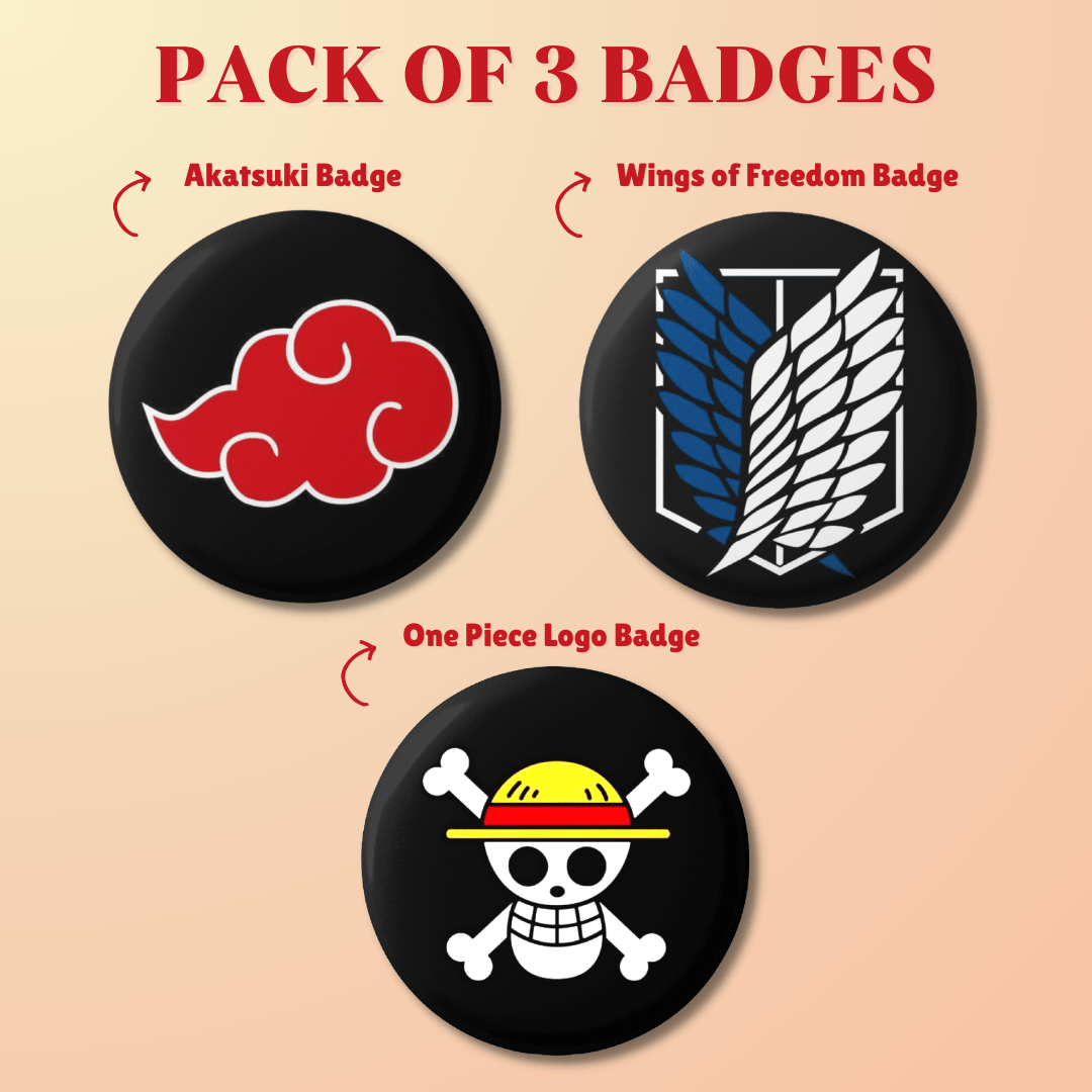 Pack of 3 Anime Badges JJK Gojo + Demon Slayer + My Hero Academia
