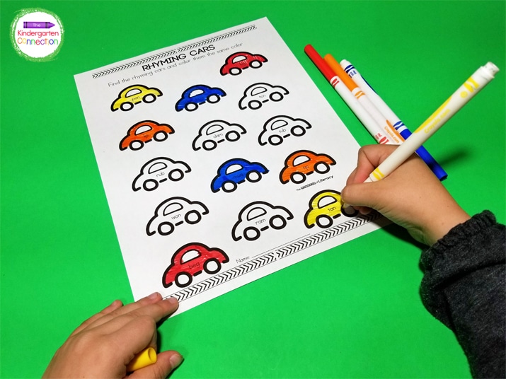 FREE Printable Cars Rhyming Activity