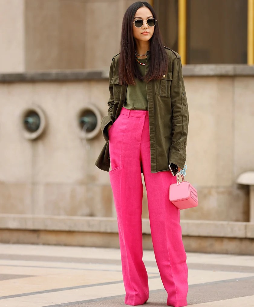 How to Wear Hot Pink — Fuchsia and Olive Green Outfit Inspiration