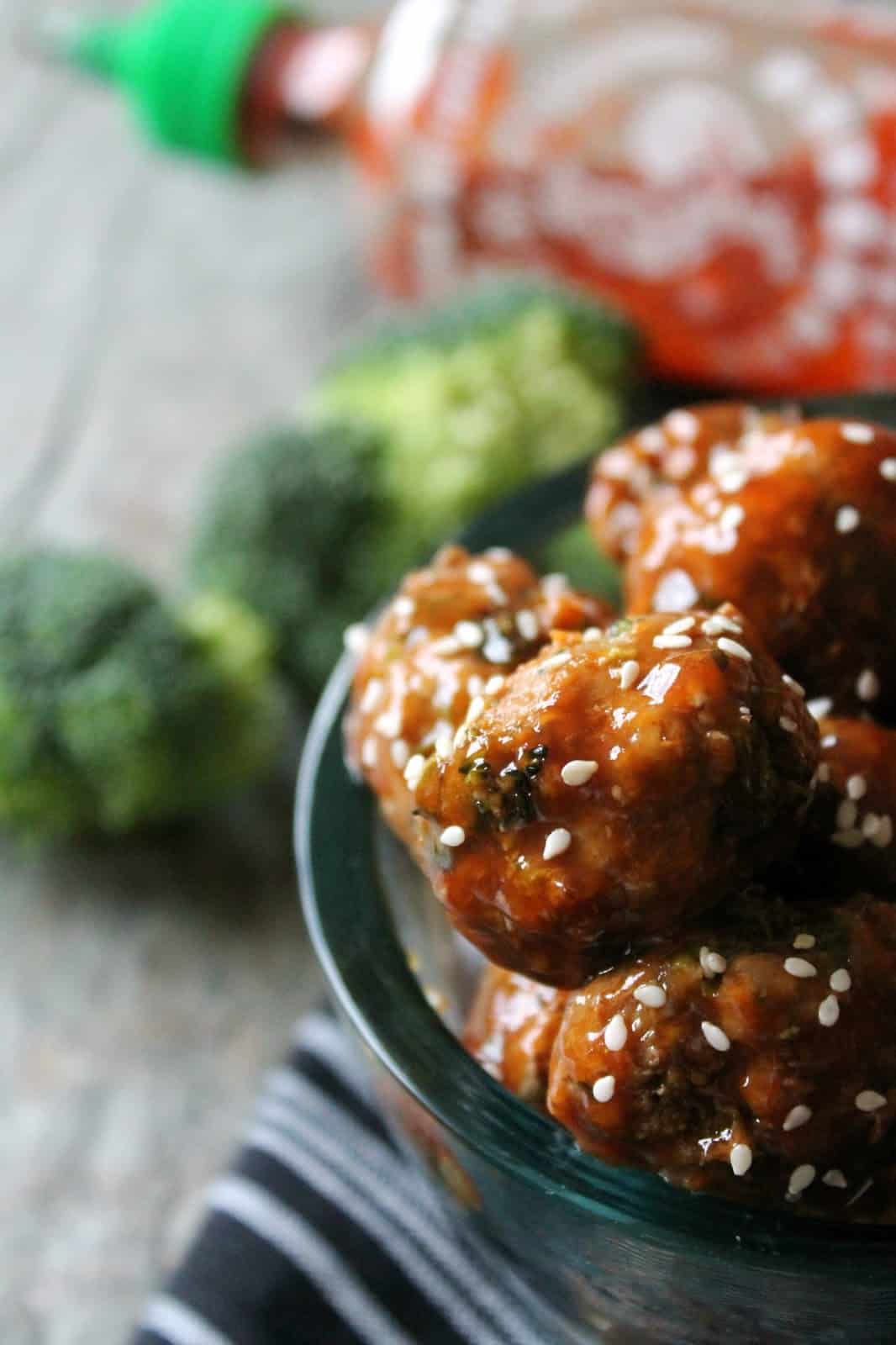 SrirachaHoney Glazed Broccoli Meatballs The Kitchen Prep Blog