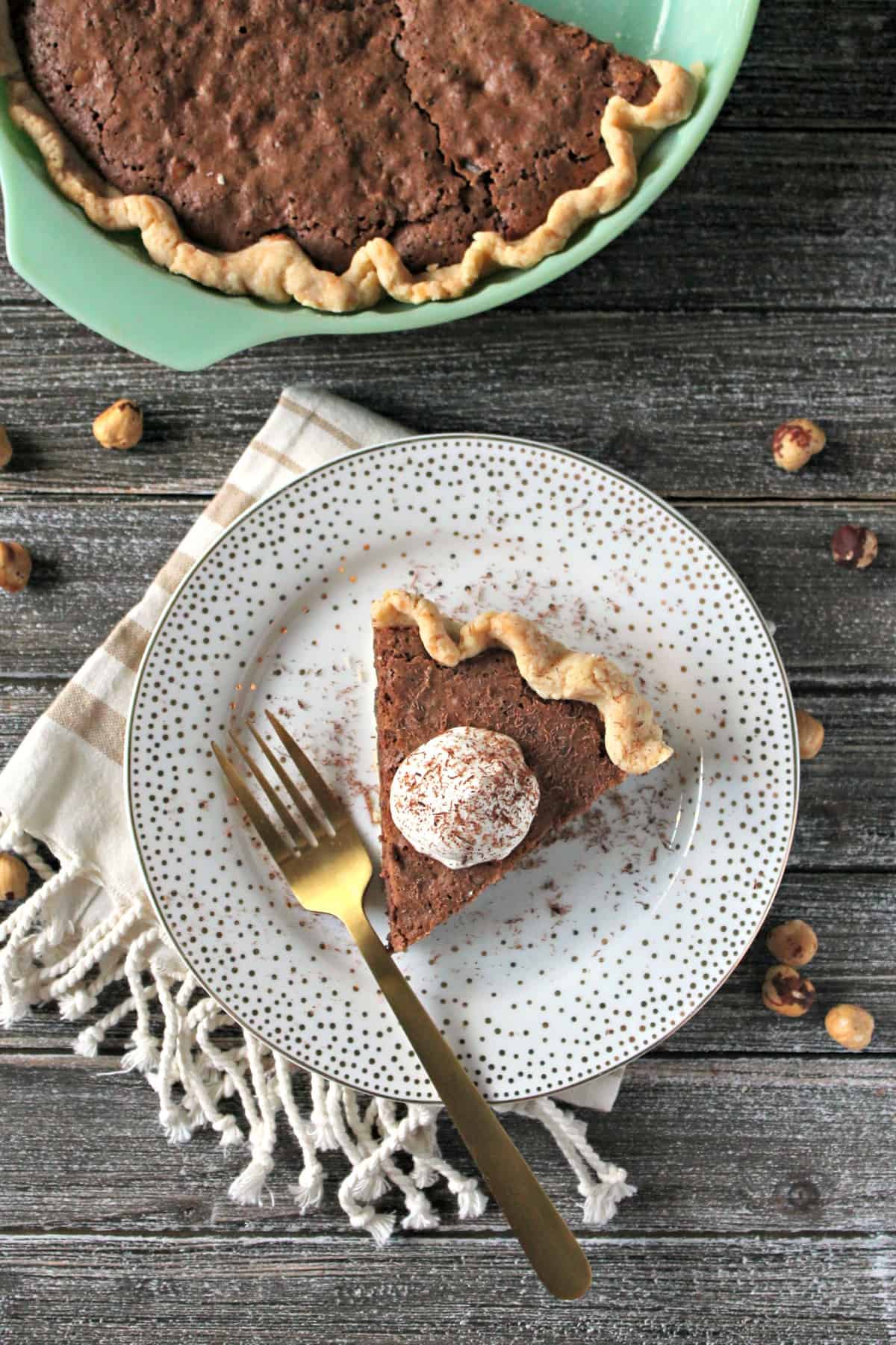 Hazelnut Chocolate Chunk Pie with Yogurt Whipped Cream