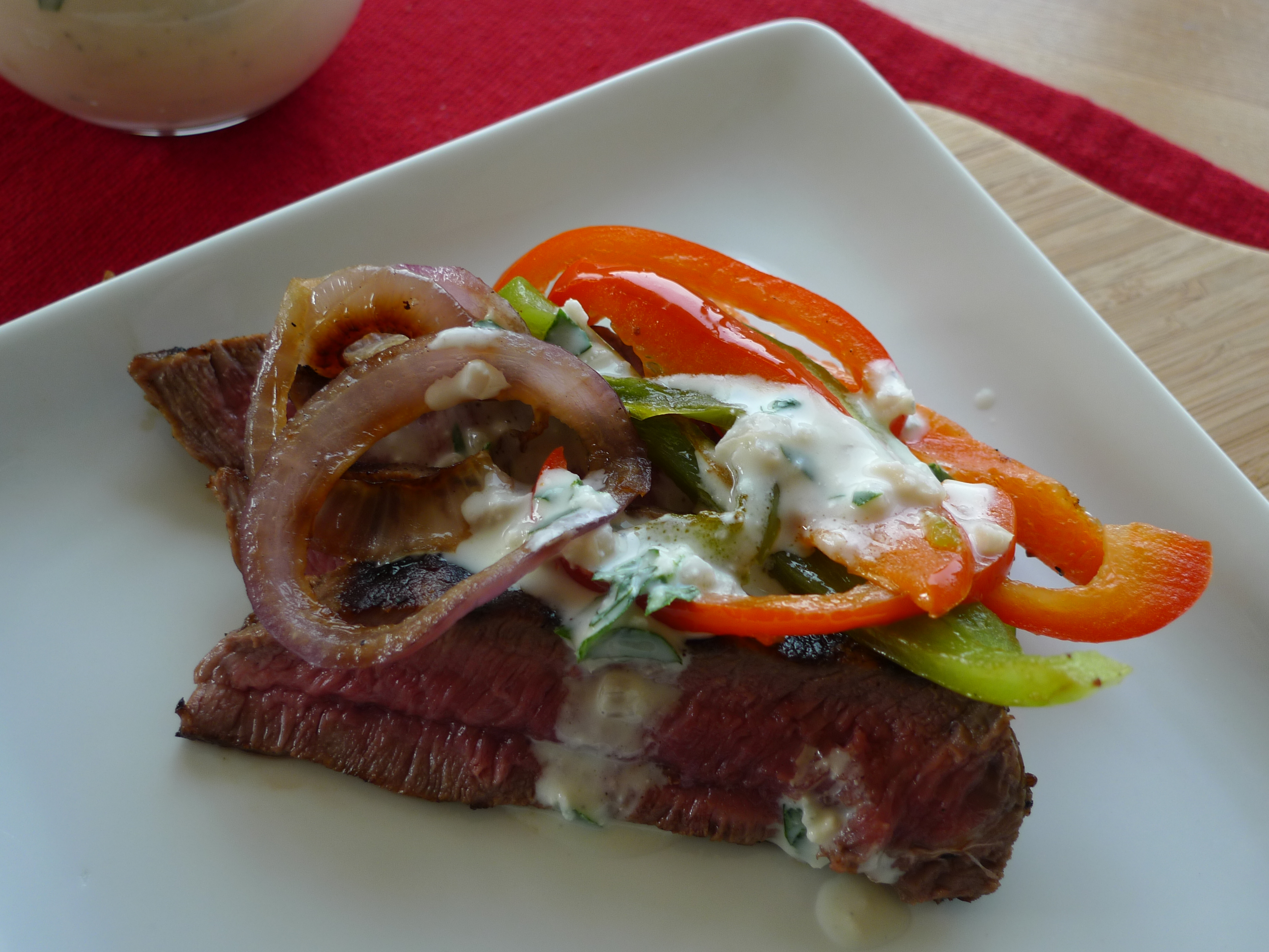 SMAM Pepper Steak with Grilled Onions and Blue Cheese Sauce — The