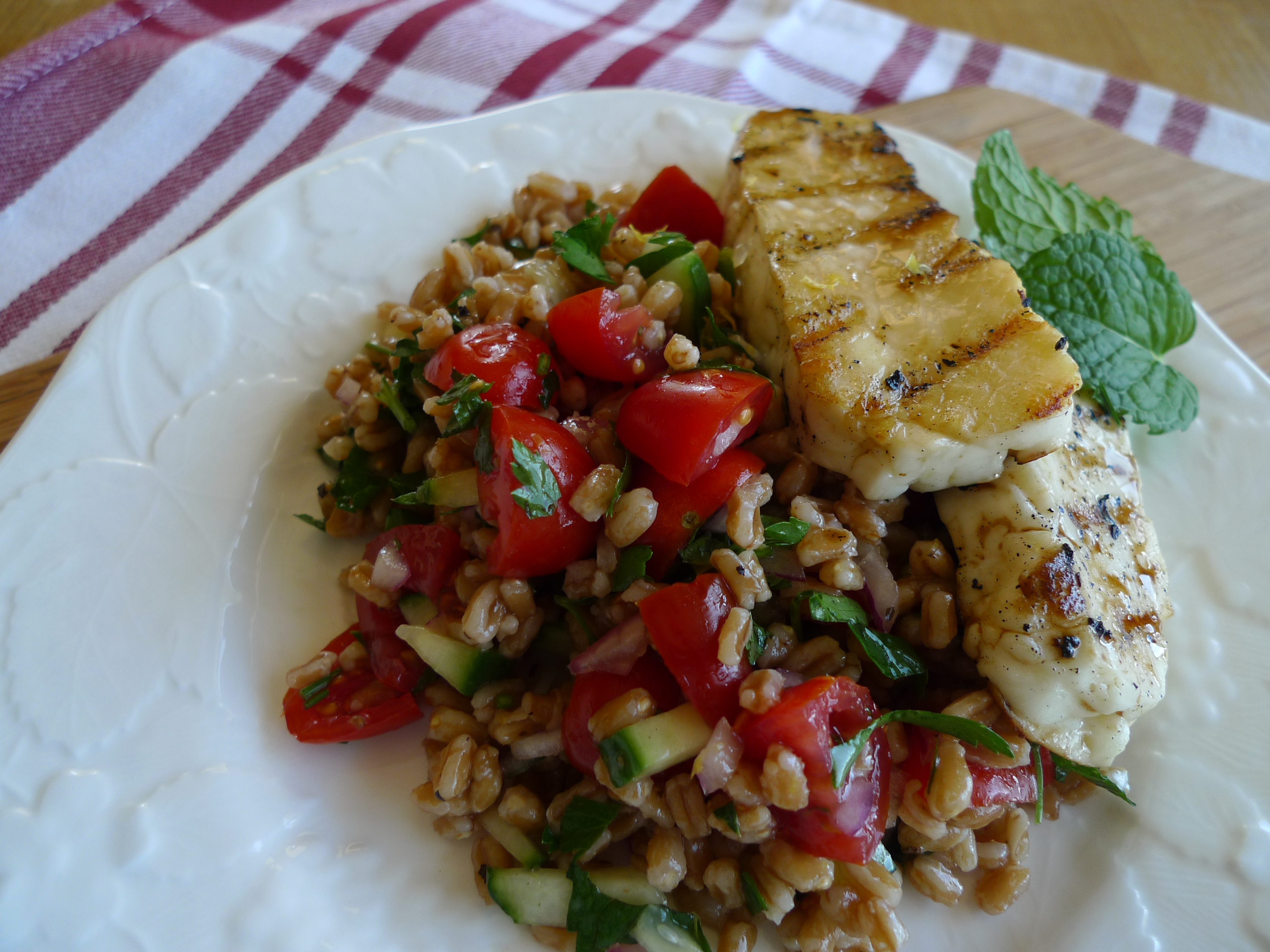 GrecoRoman Style Farro Tabbouleh with Grilled Halloumi — The Kitchen