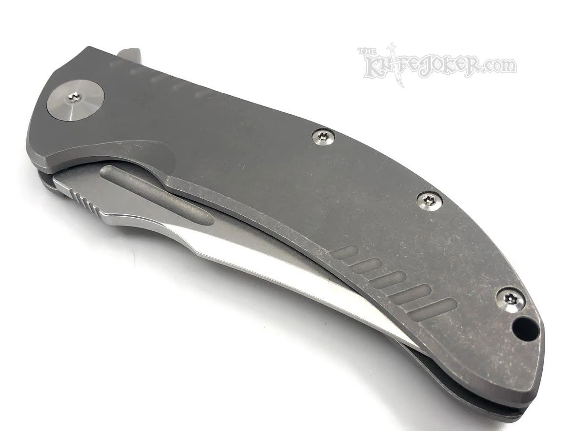 Reate Knives Valhalla Plain Stonewashed Titanium 3.82" Stonewashed Damasteel RWL34 The Knife Joker