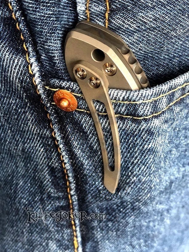 Reate Knives Valhalla Plain Stonewashed Titanium 3.82" Stonewashed Damasteel RWL34 The Knife Joker