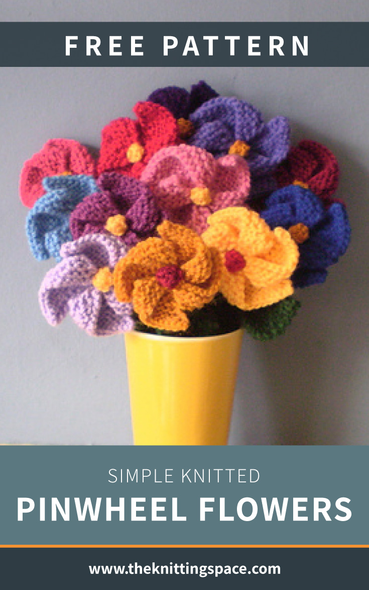 Simple Knitted Pinwheel Flowers [FREE Knitting Pattern]