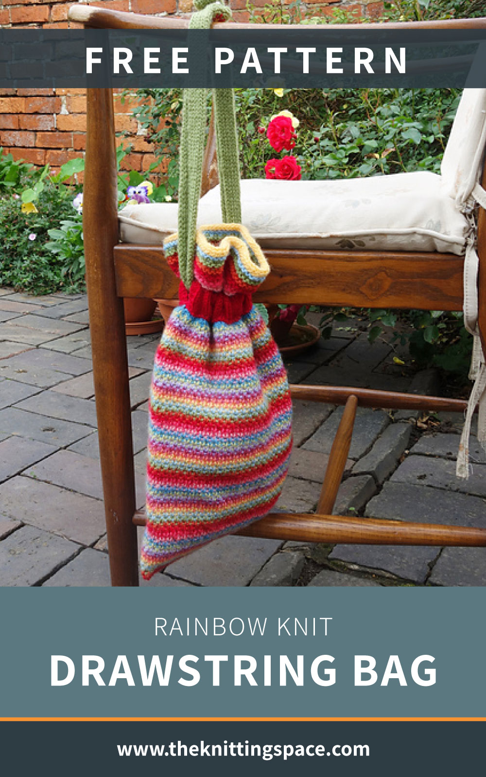 Rainbow Knit Drawstring Bag [FREE Knitting Pattern]