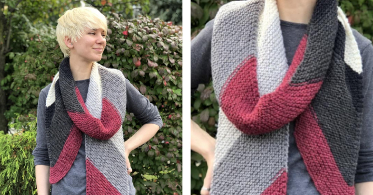 Hotcakes Knitted Diagonal Scarf [FREE Knitting Pattern]