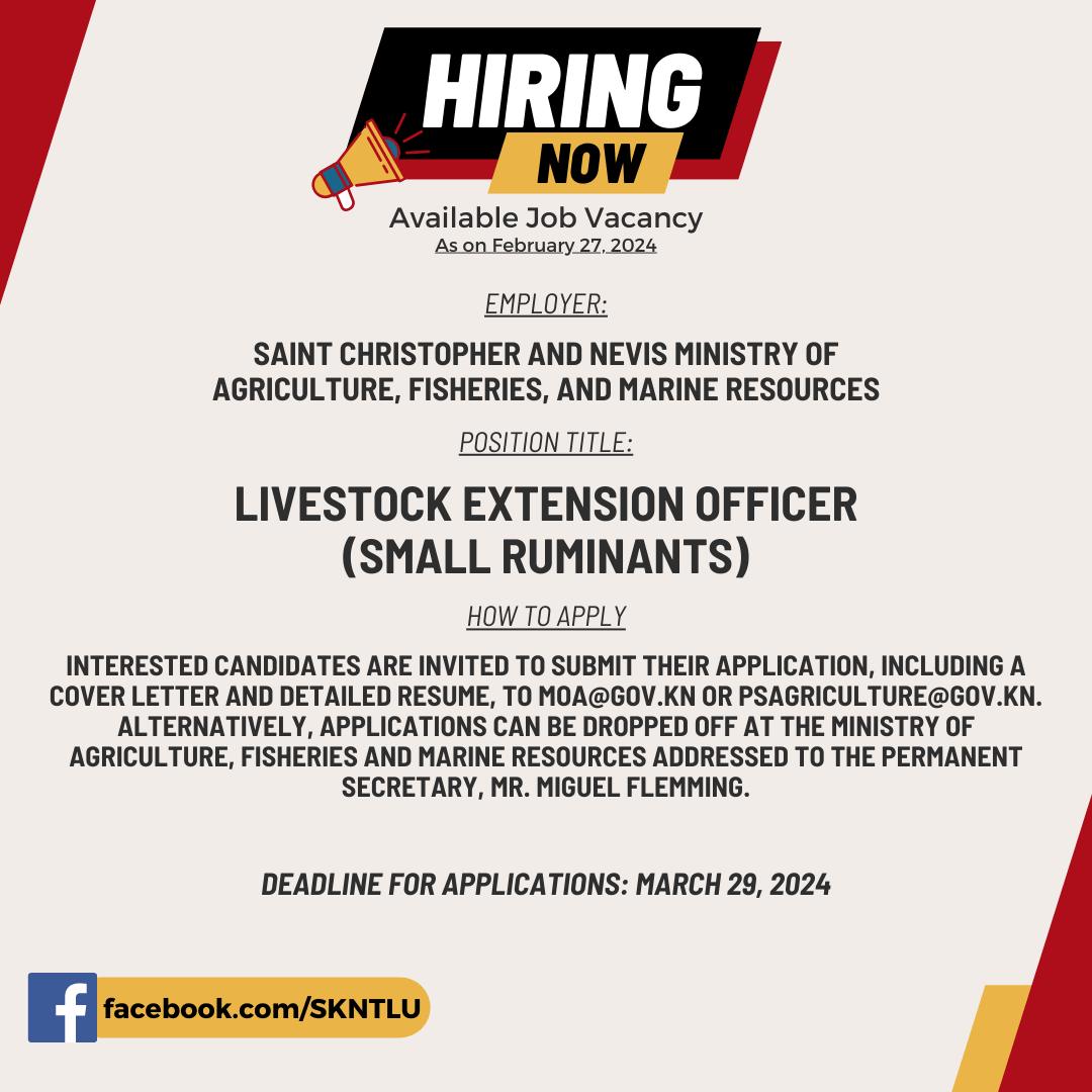 Vacancy Livestock Extension Officer (Small Ruminants) The Labour