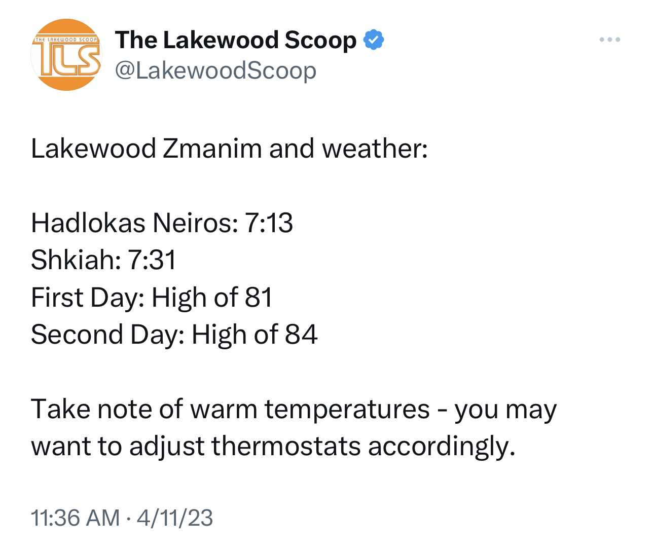 Lakewood Yom Tov Zmanim and Weather The Lakewood Scoop(04)