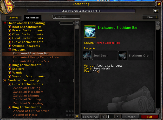 Shadowlands profession previews Enchanting The Lazy Goldmaker