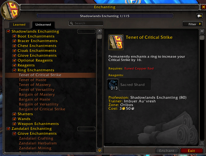 Shadowlands profession previews Enchanting The Lazy Goldmaker