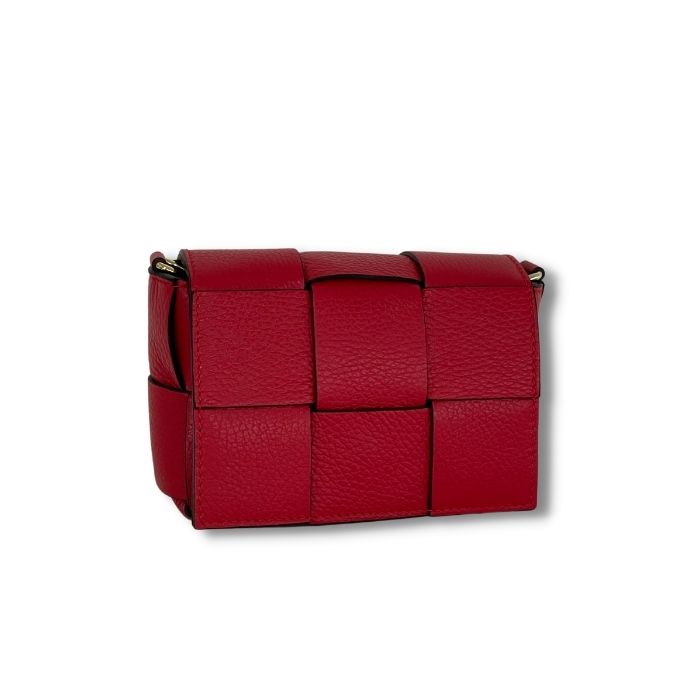 LISBON Oversized weave leather box bag Red The Leather Mob