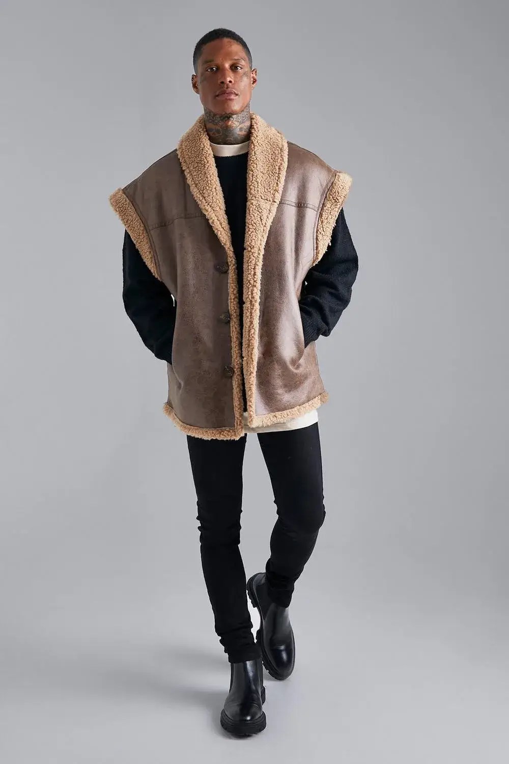 Men’s Brown Leather Shearling Vest Theleatherz